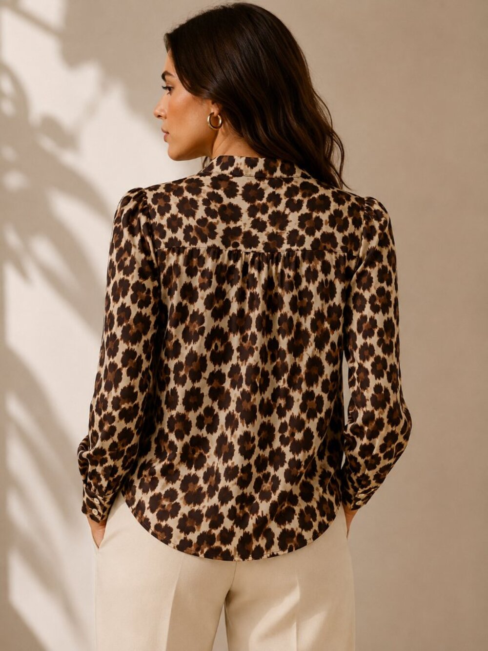 Buffalo David Bitton Leopard Print Tie Neck Blouse NWT Silky Crepe Size Small - Picture 2 of 6